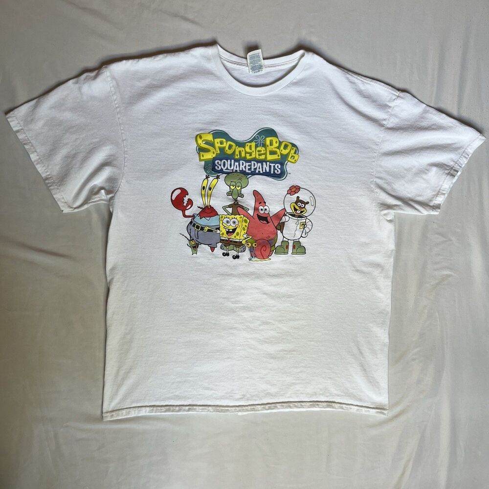 Spongebob Squarepants Delta Pro Weight Mens XL T-Shirt White Y2K Patrick Sandy